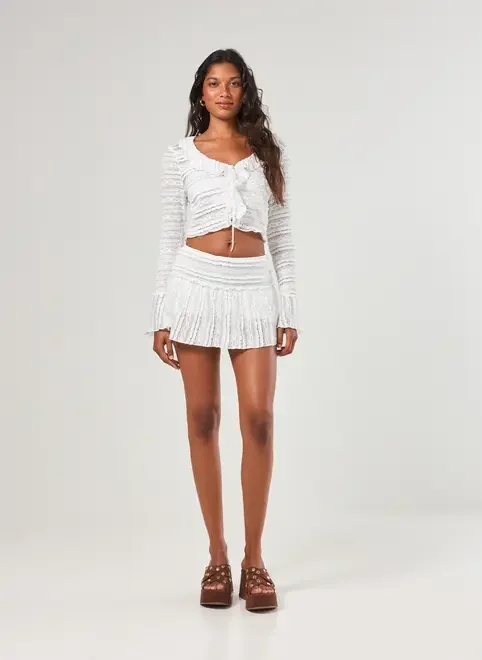 Blusa Manga Longa Renda E Babados