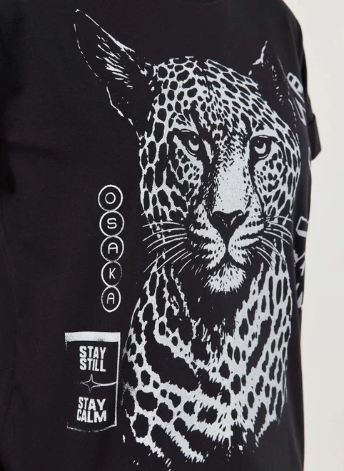 Camiseta Oversized Preta Onça