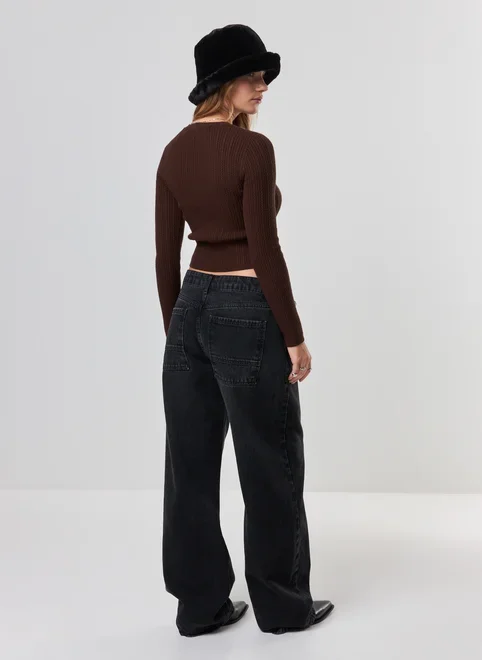 Blusa Canelada Tricô Manga Longa