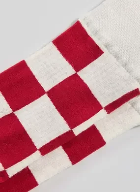 Meia Quadriculada Branca E Vermelha