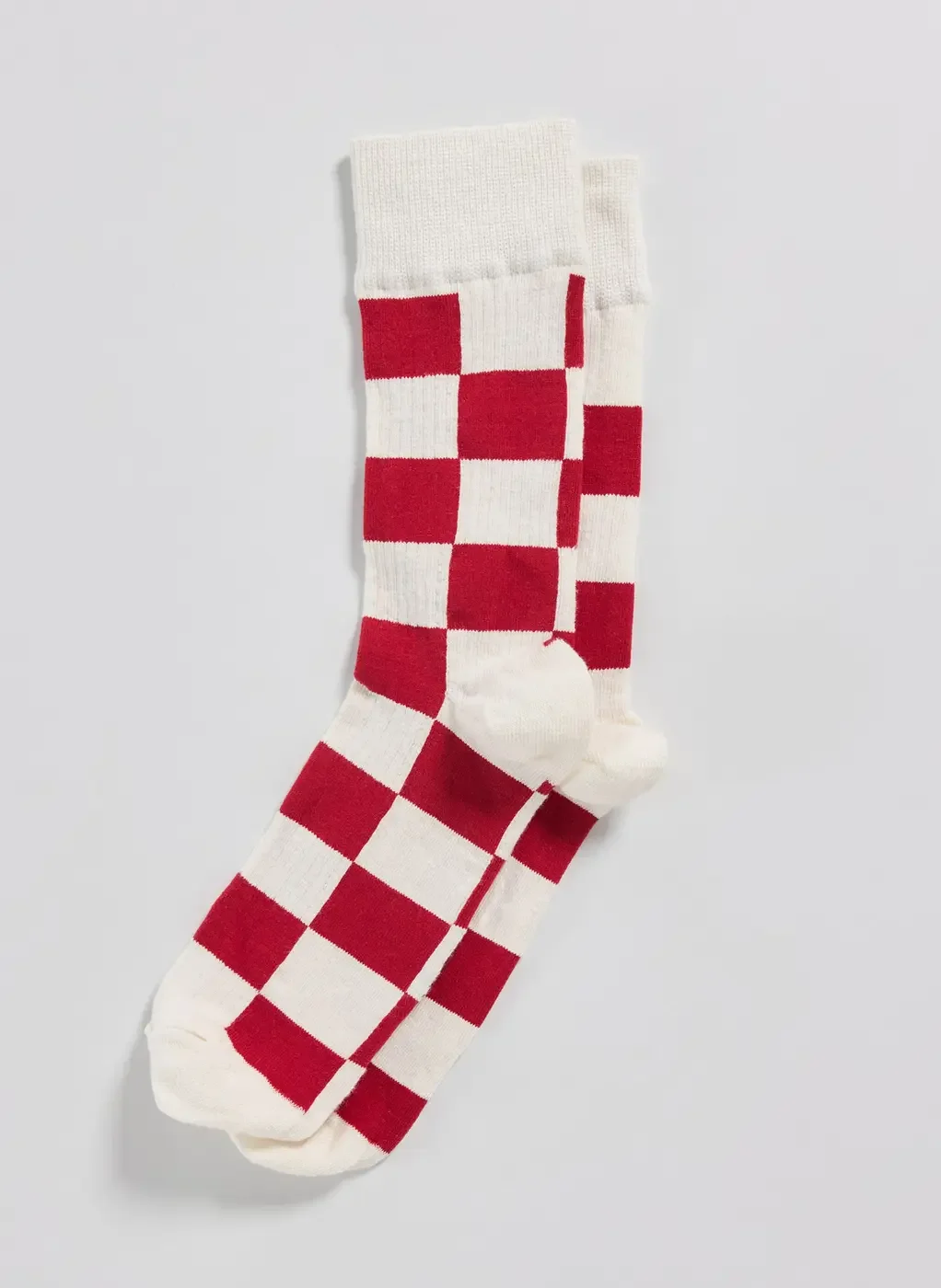 Meia Quadriculada Branca E Vermelha