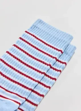 Meia Azul Listras Vermelhas E Brancas