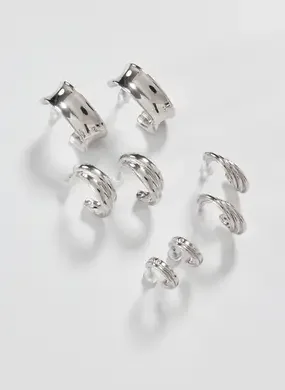 Conjunto 4 Brincos De Argola Prateadas