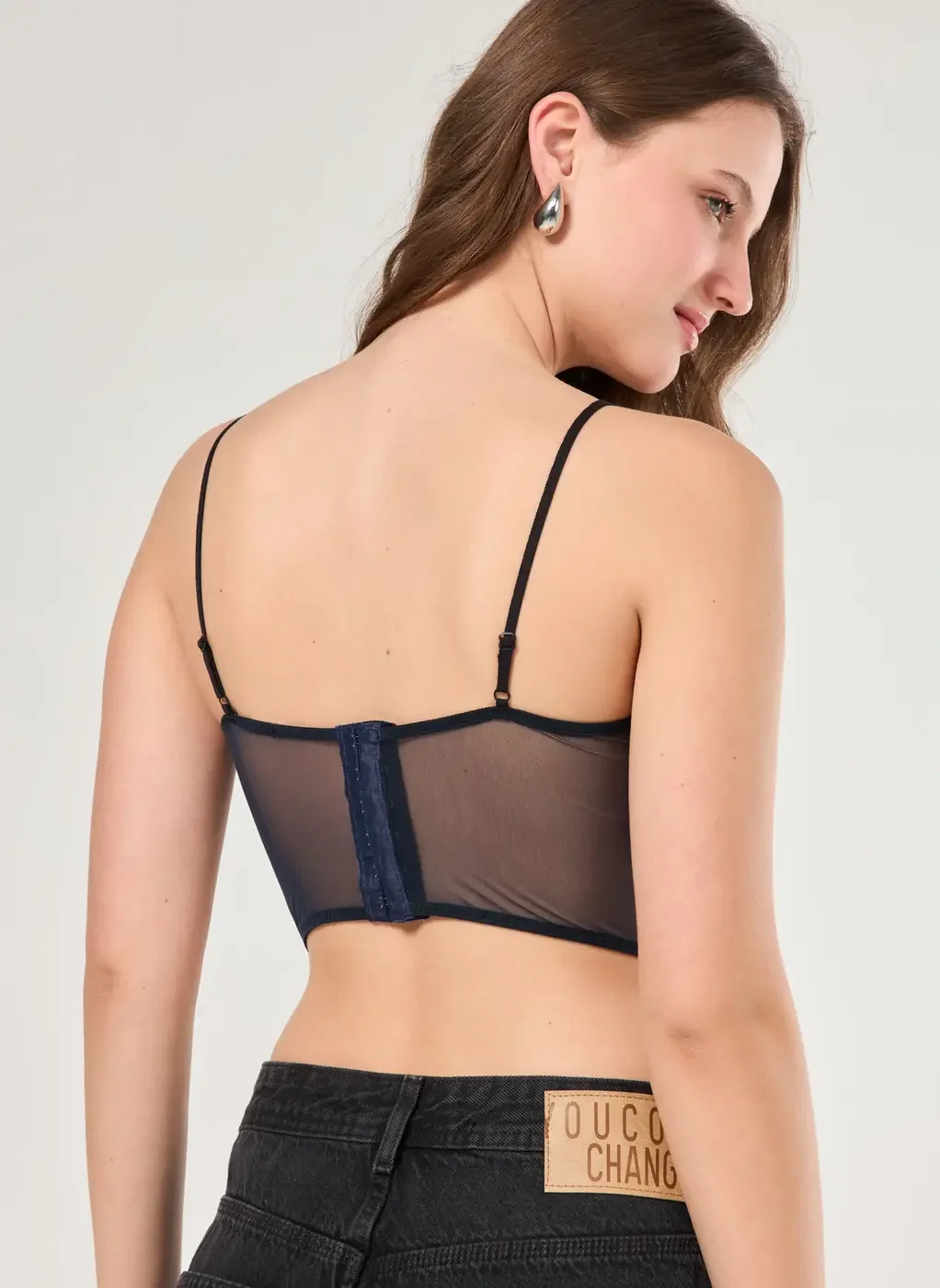 Corselet Marinho Tule E Renda