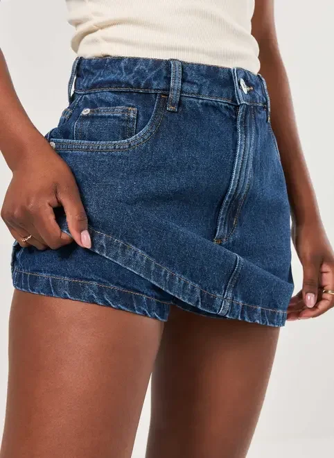 Short Saia Jeans Básico Cintura Alta