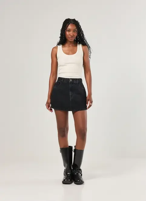 Short Saia Jeans Básico Cintura Alta