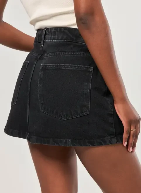 Short Saia Jeans Básico Cintura Alta