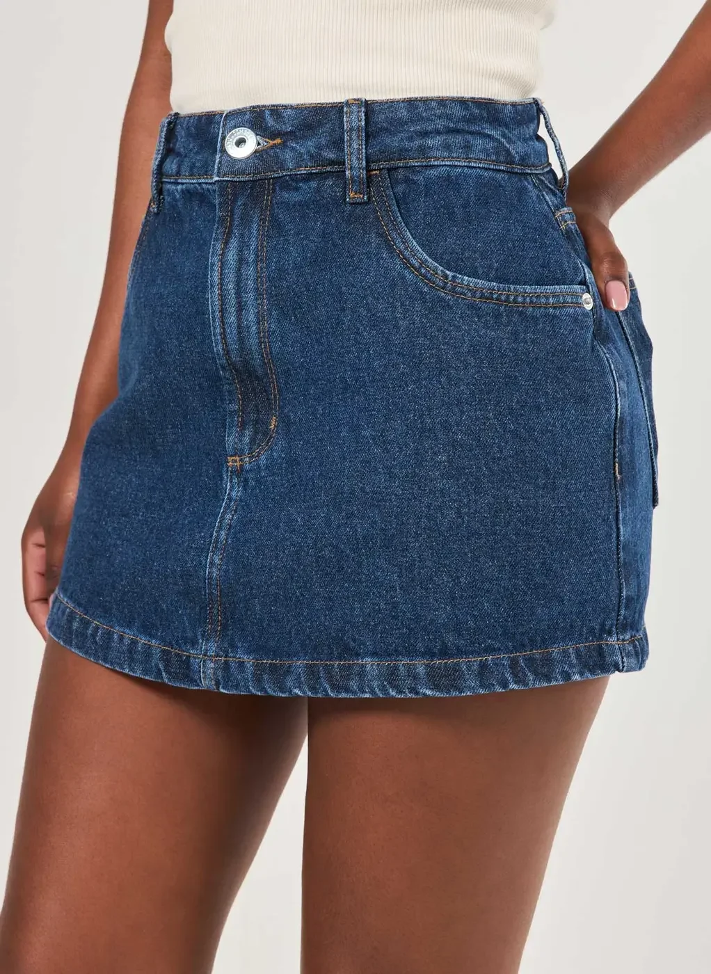 Short Saia Jeans Básico Cintura Alta