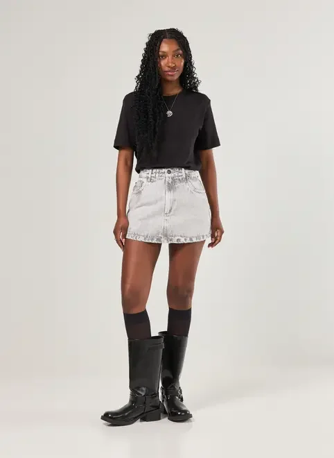 Short Saia Jeans Básico Cintura Alta