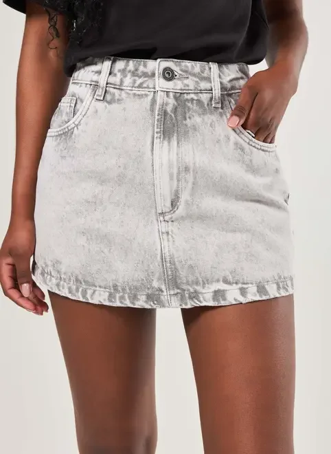 Short Saia Jeans Básico Cintura Alta