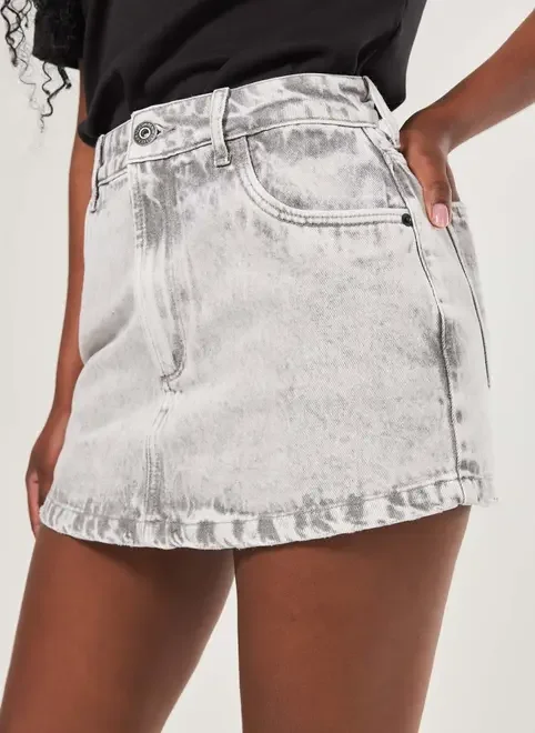 Short Saia Jeans Básico Cintura Alta
