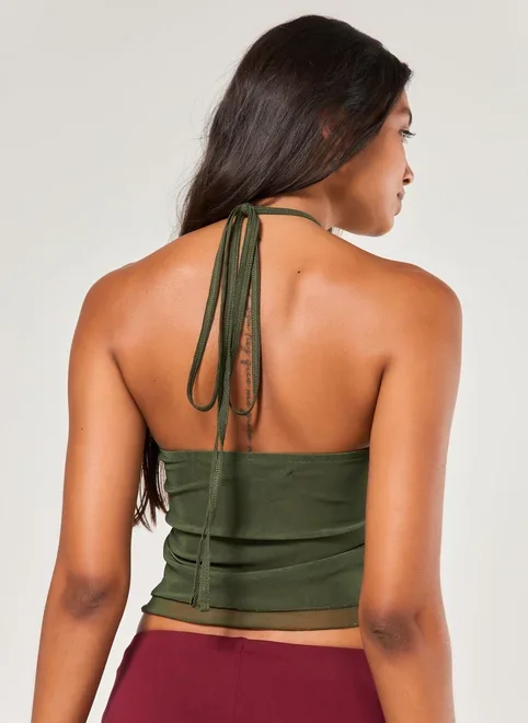 Blusa Tule Verde Amarração Pescoço
