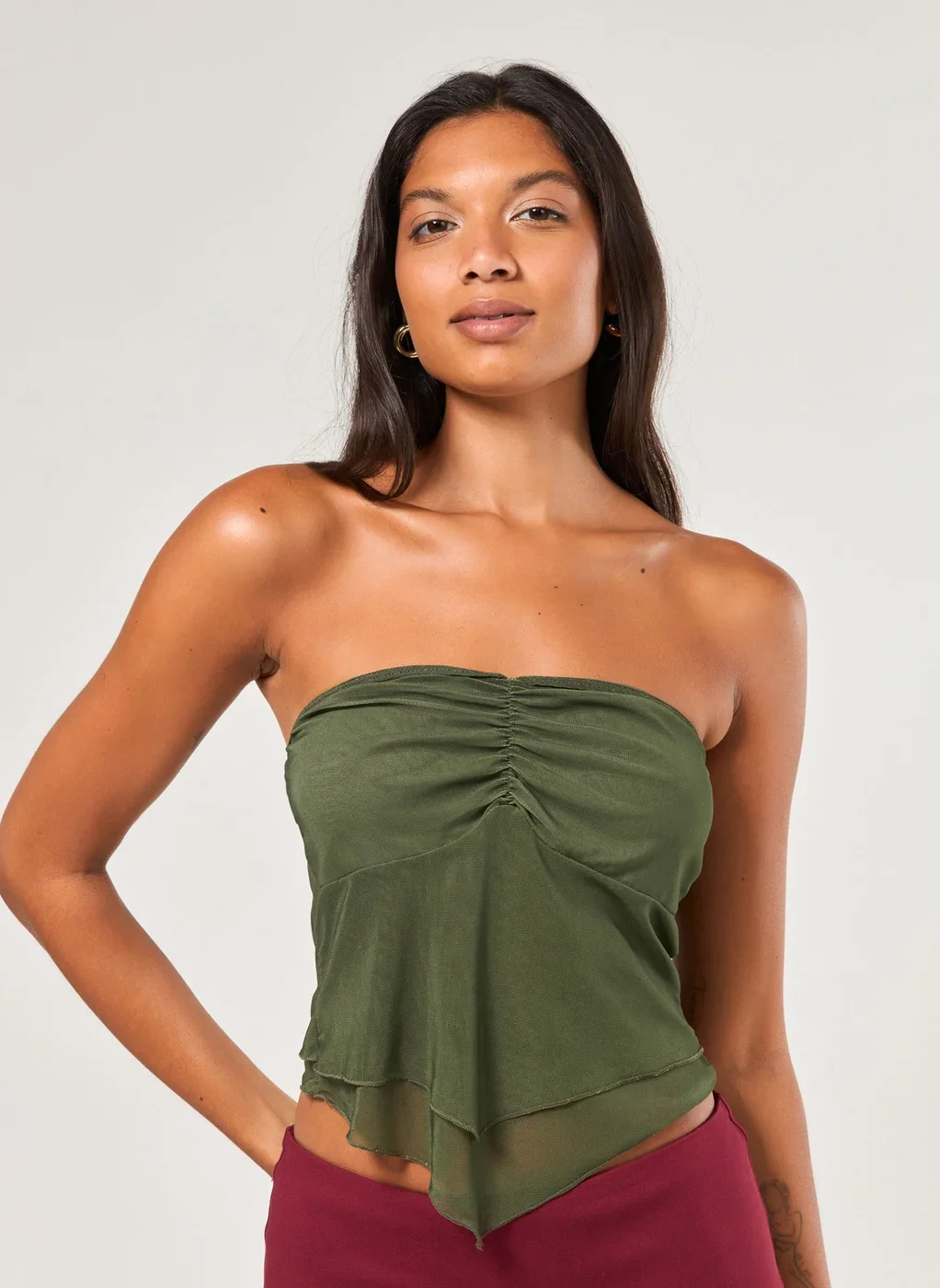 Blusa Tule Verde Amarração Pescoço