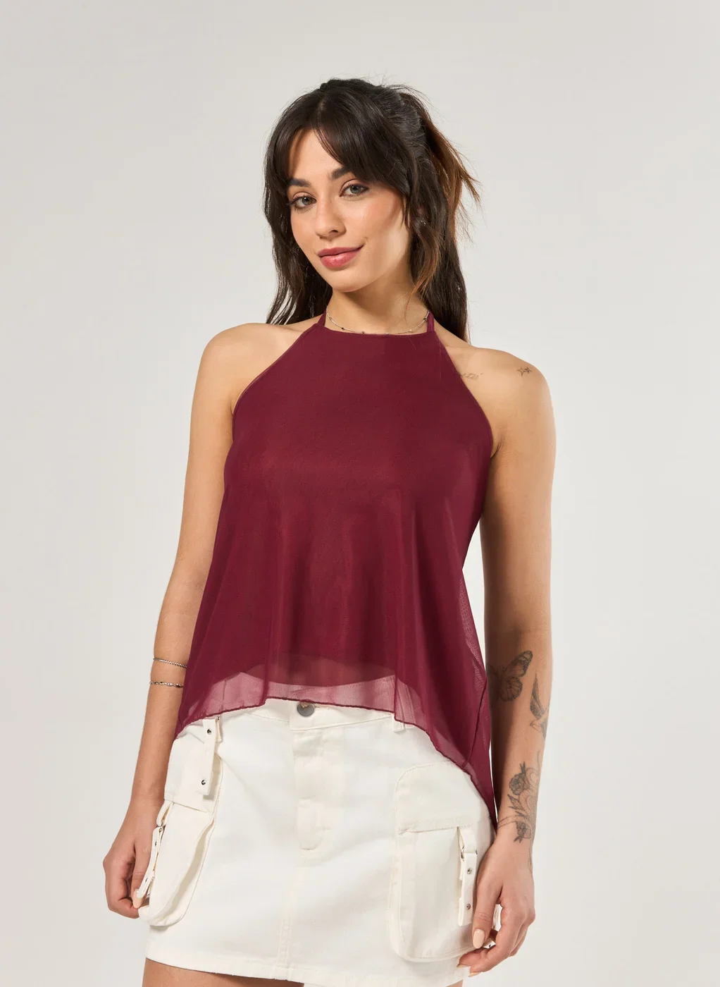 Blusa Tule Halter Amarração