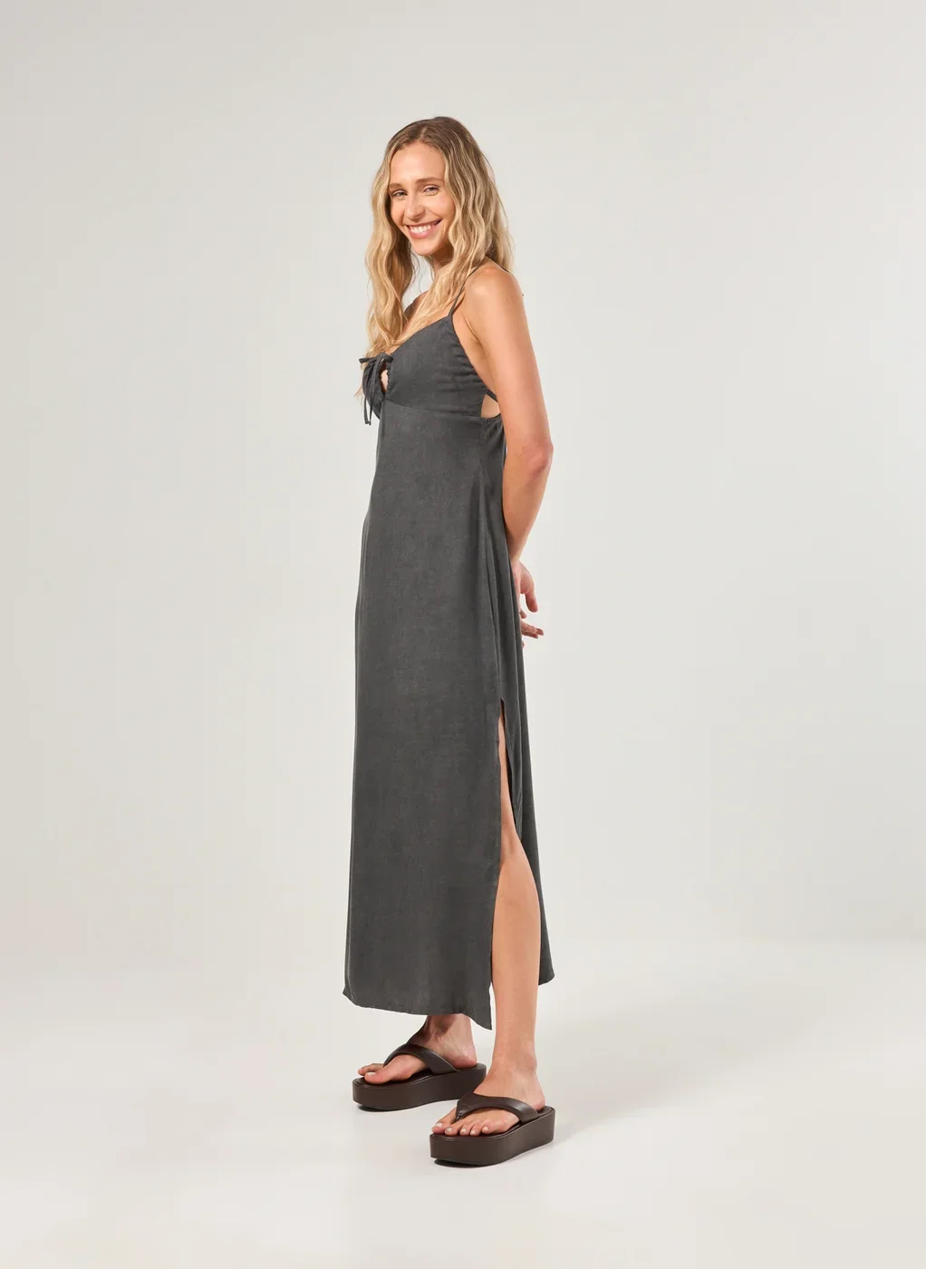 Vestido Midi Estonado Com Amarração