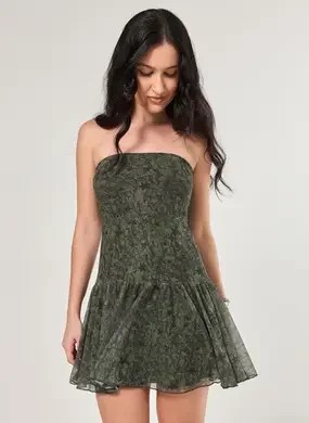 Vestido Curto Sem Alças Tule Camuflado