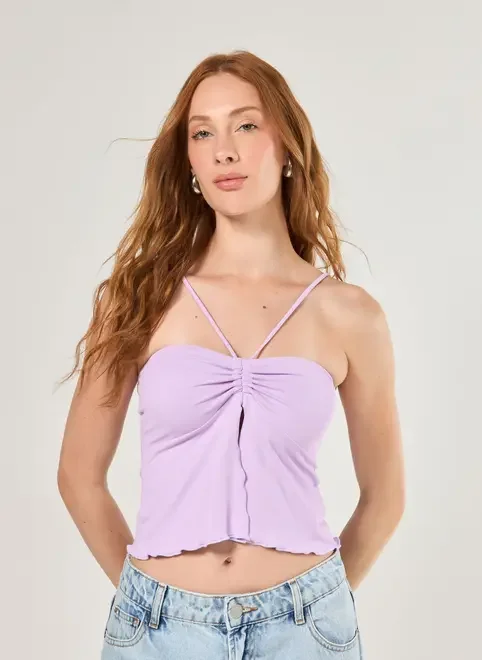 Blusa Poliamida Lilás Franzido E Amarração