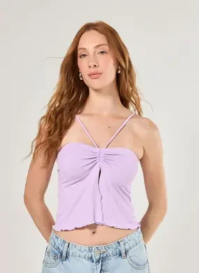 Blusa Poliamida Lilás Franzido E Amarração