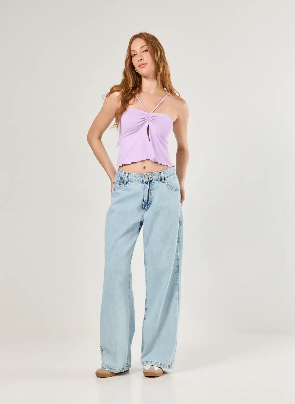 Blusa Poliamida Lilás Franzido E Amarração