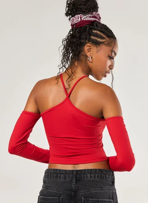 Blusa Poliamida Vermelha Ombros De Fora