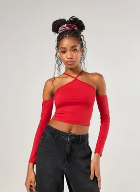 Blusa Poliamida Vermelha Ombros De Fora