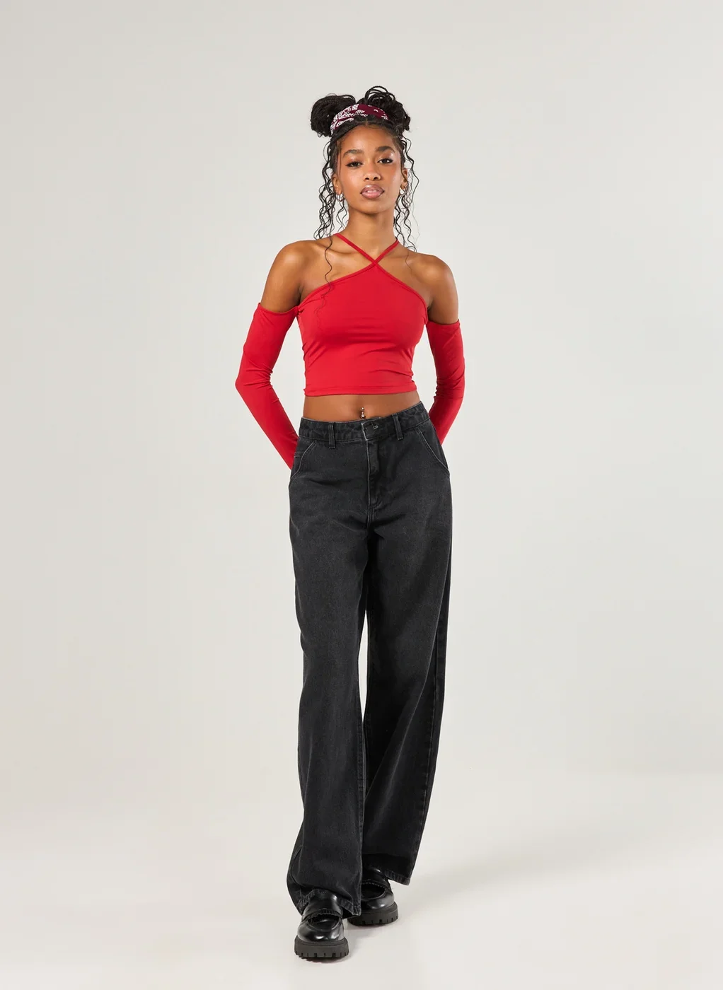 Blusa Poliamida Vermelha Ombros De Fora