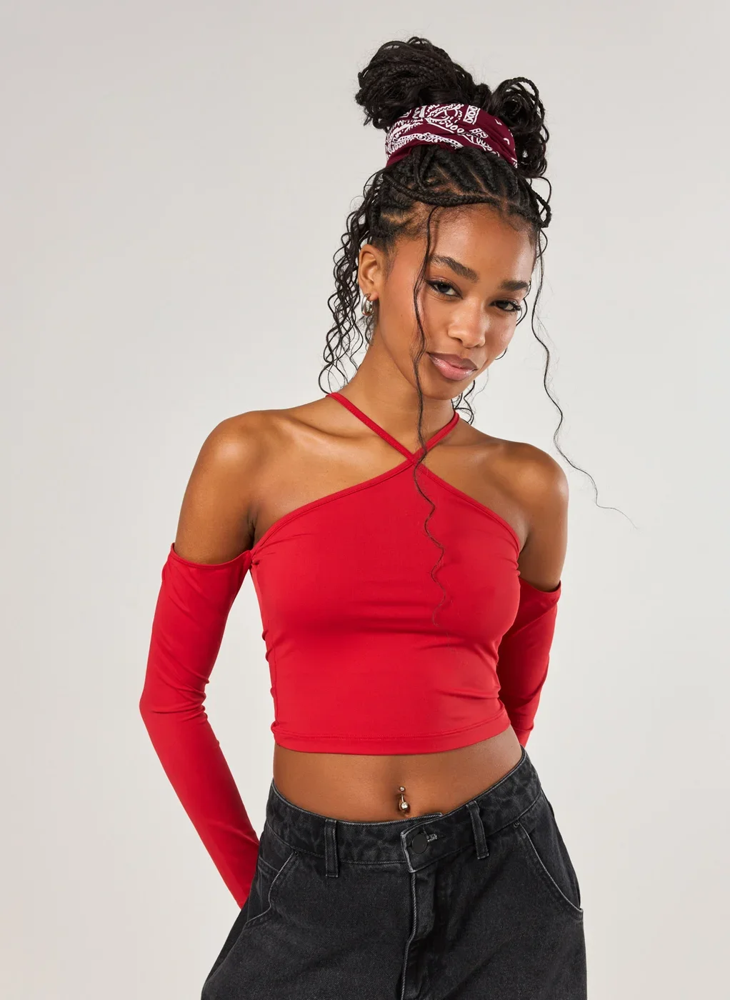 Blusa Poliamida Vermelha Ombros De Fora