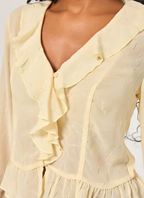 Blusa Manga Longa Babados Texturizada