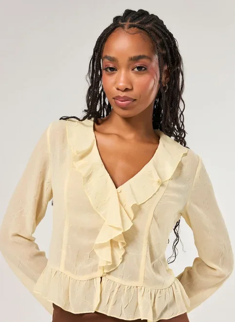 Blusa Manga Longa Babados Texturizada