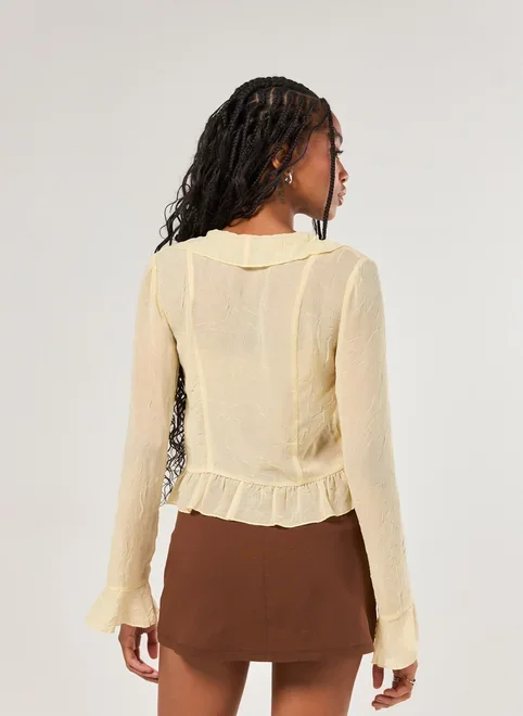 Blusa Manga Longa Babados Texturizada