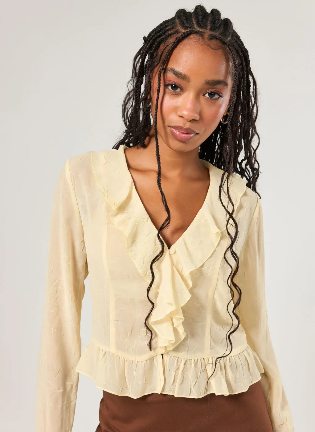 Blusa Manga Longa Babados Texturizada