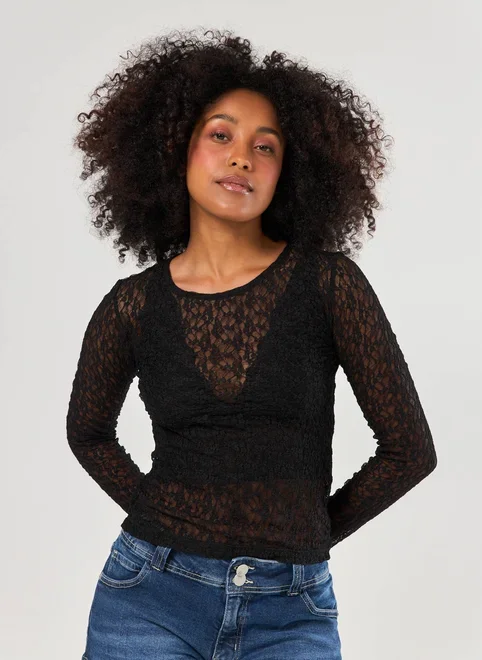 Blusa Manga Longa Rendada