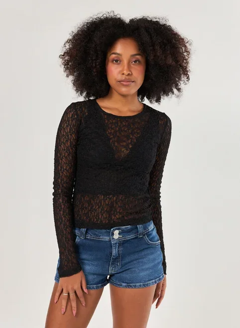 Blusa Manga Longa Rendada