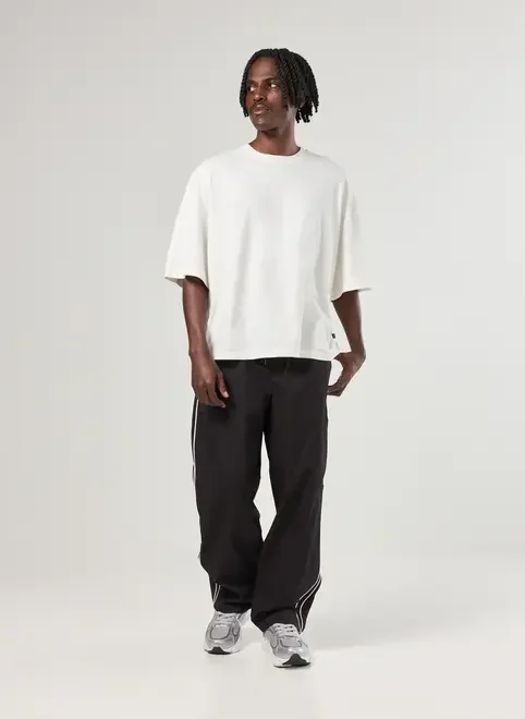 Calça Super Baggy Sarja Preta Com Listras