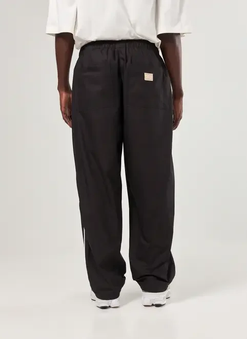 Calça Super Baggy Sarja Preta Com Listras