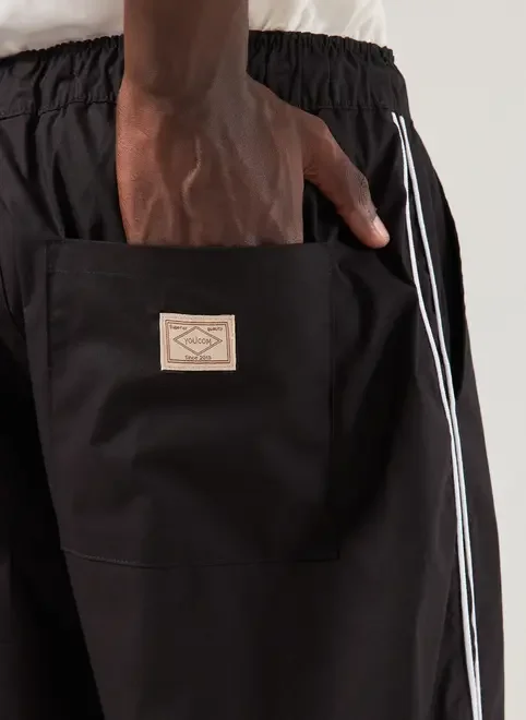 Calça Super Baggy Sarja Preta Com Listras