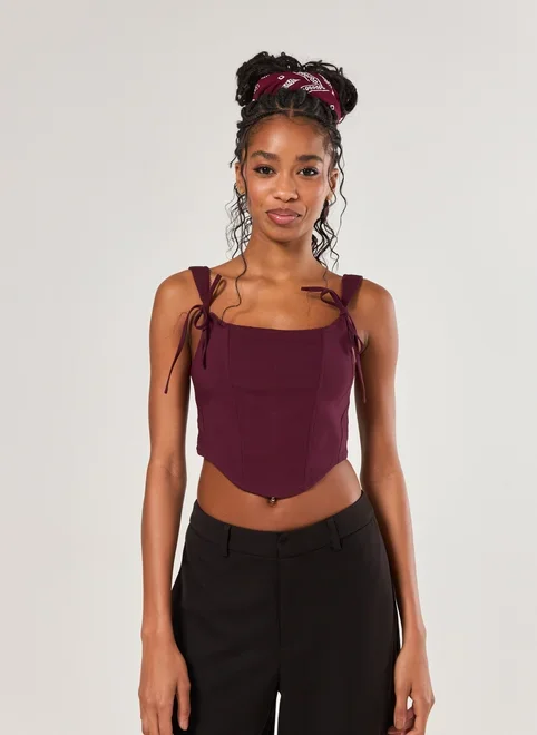 Cropped Corselet Bordô Laços