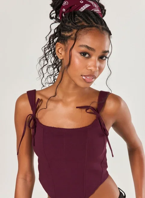 Cropped Corselet Bordô Laços