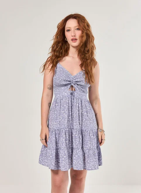 Vestido Romântico Estampa Azul