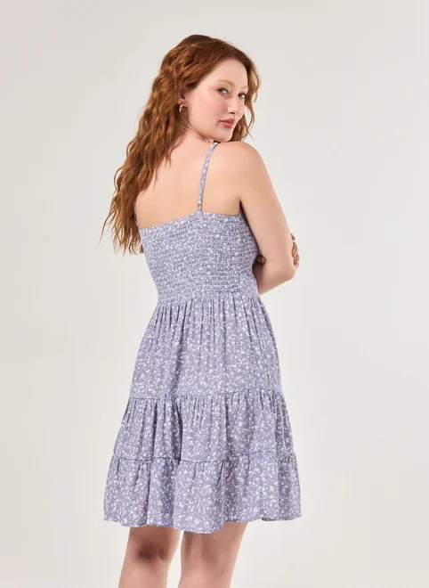 Vestido Romântico Estampa Azul