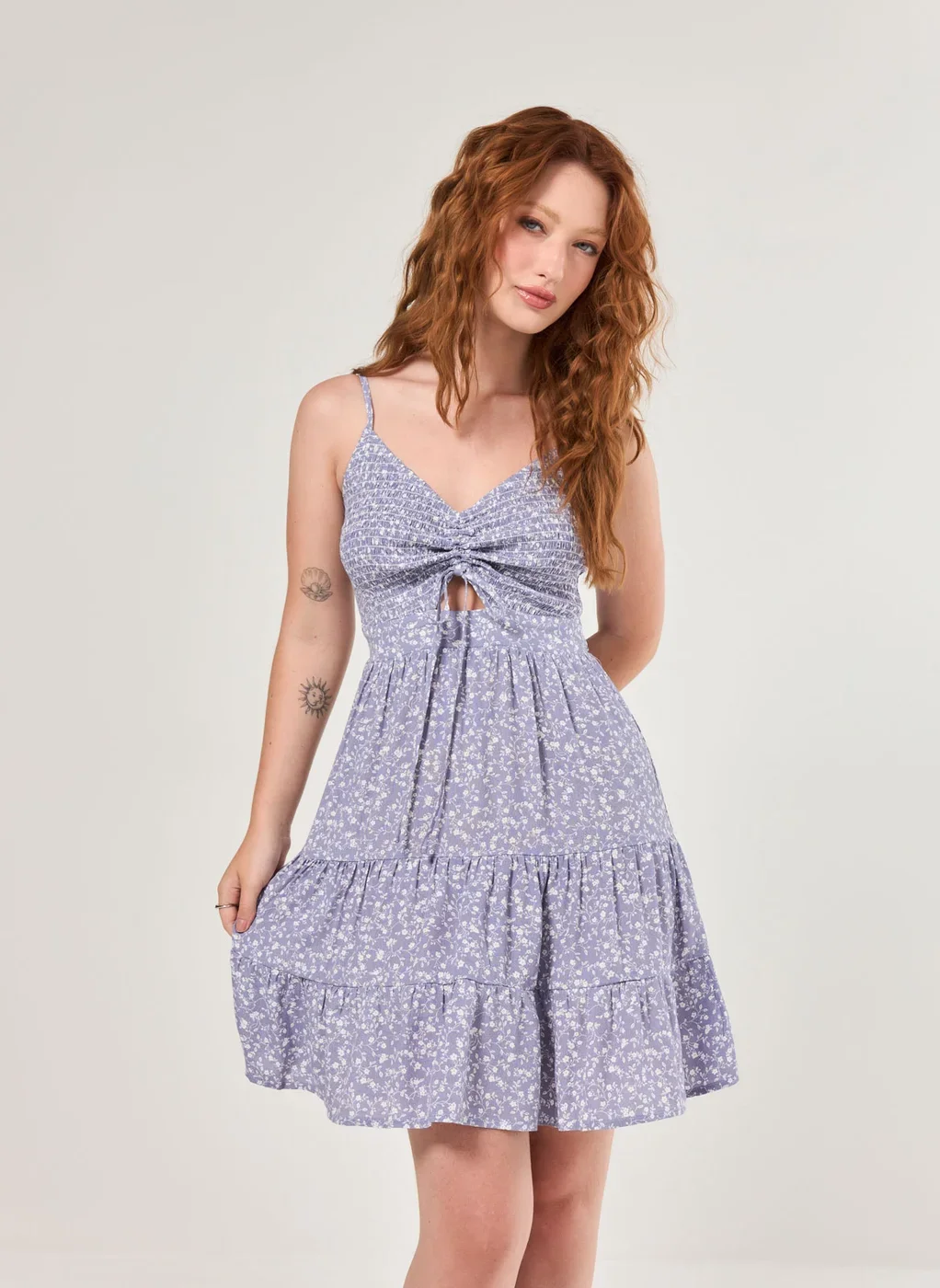 Vestido Romântico Estampa Azul