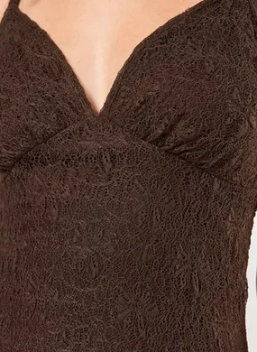 Vestido Longo Renda Marrom