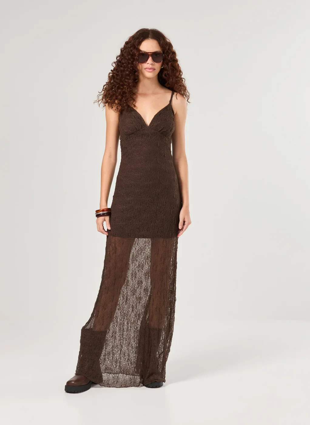 Vestido Longo Renda Marrom