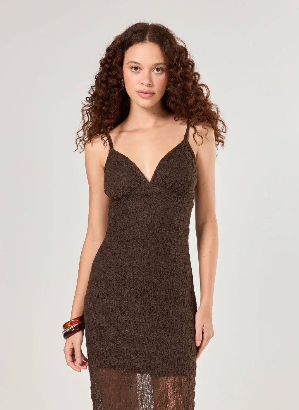 Vestido Longo Renda Marrom