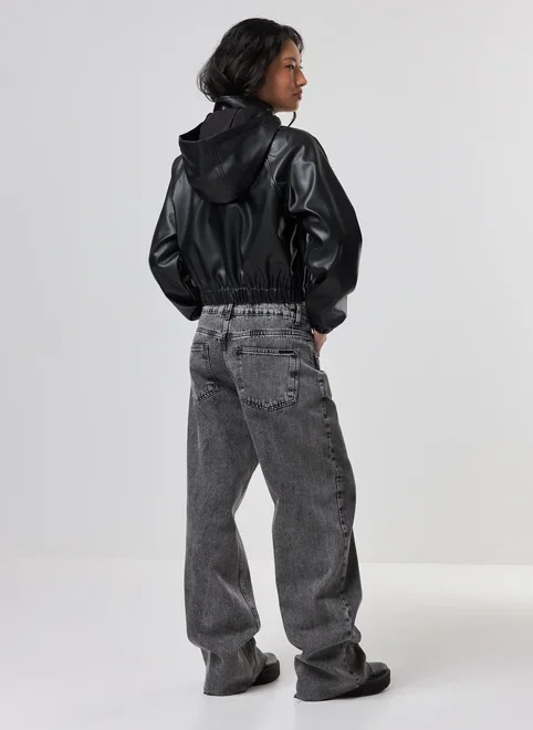 Jaqueta Preta Poliuretano Bomber