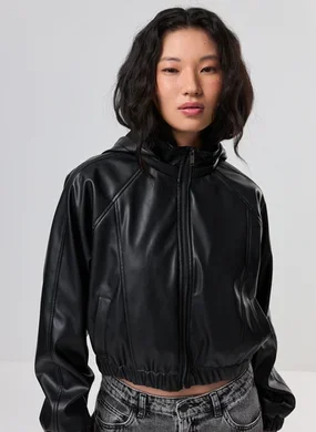 Jaqueta Preta Poliuretano Bomber