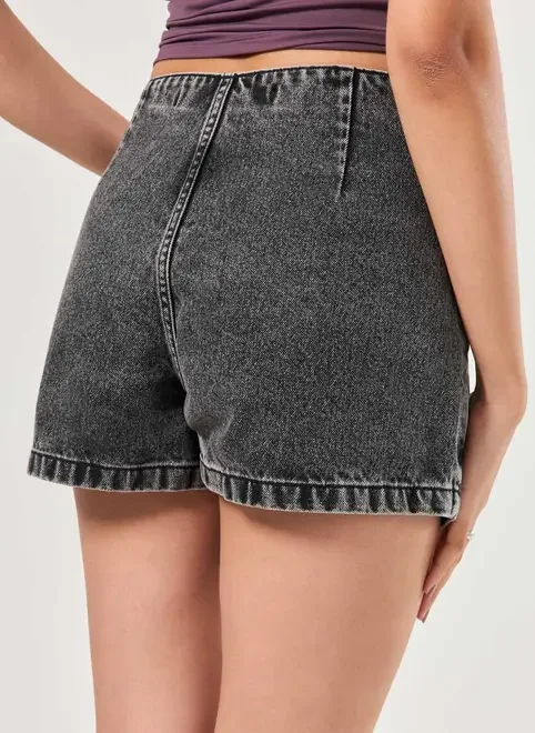 Short Saia Jeans Preto Amarração