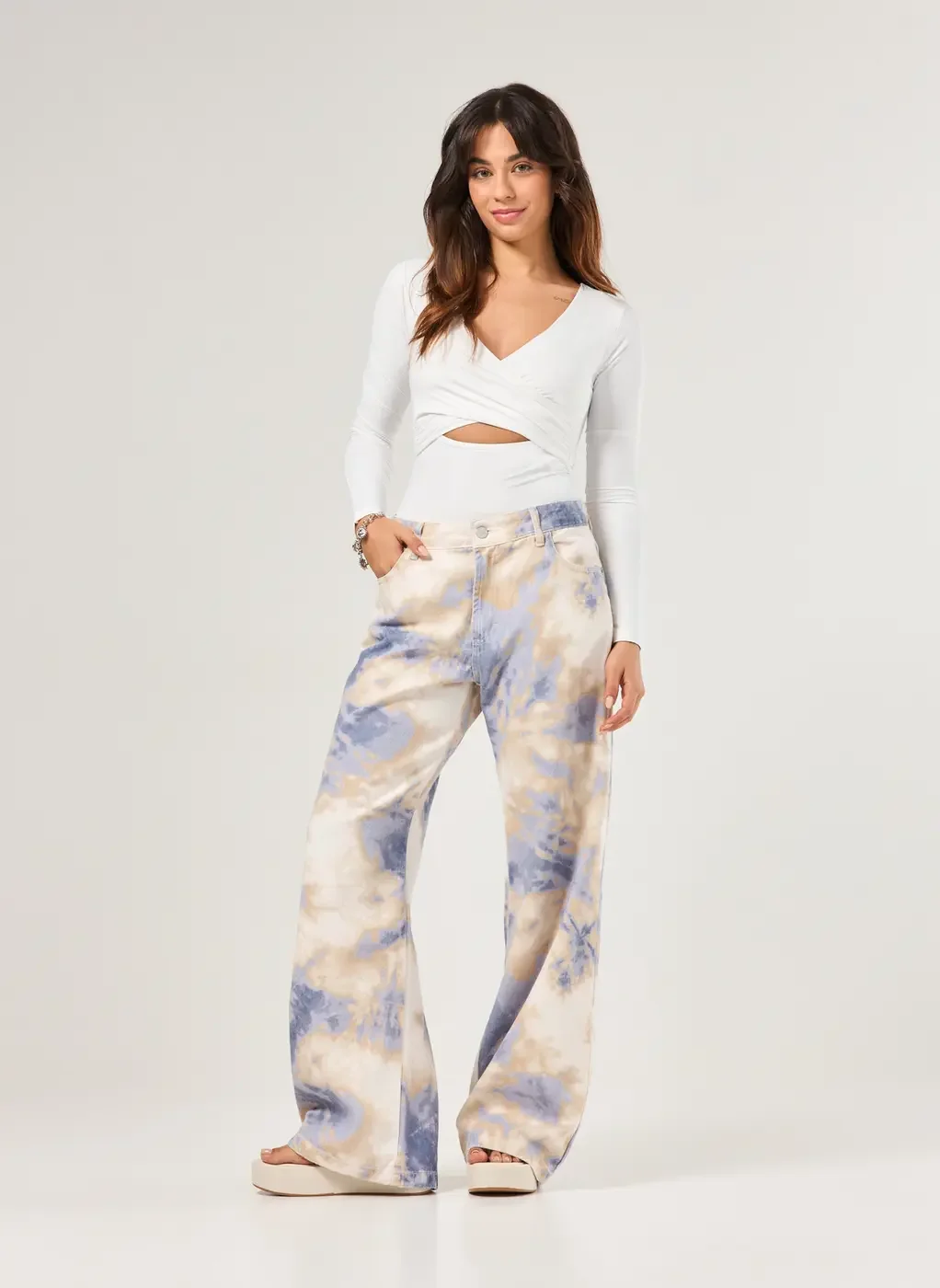 Calça Jeans Tie Dye Wide Leg