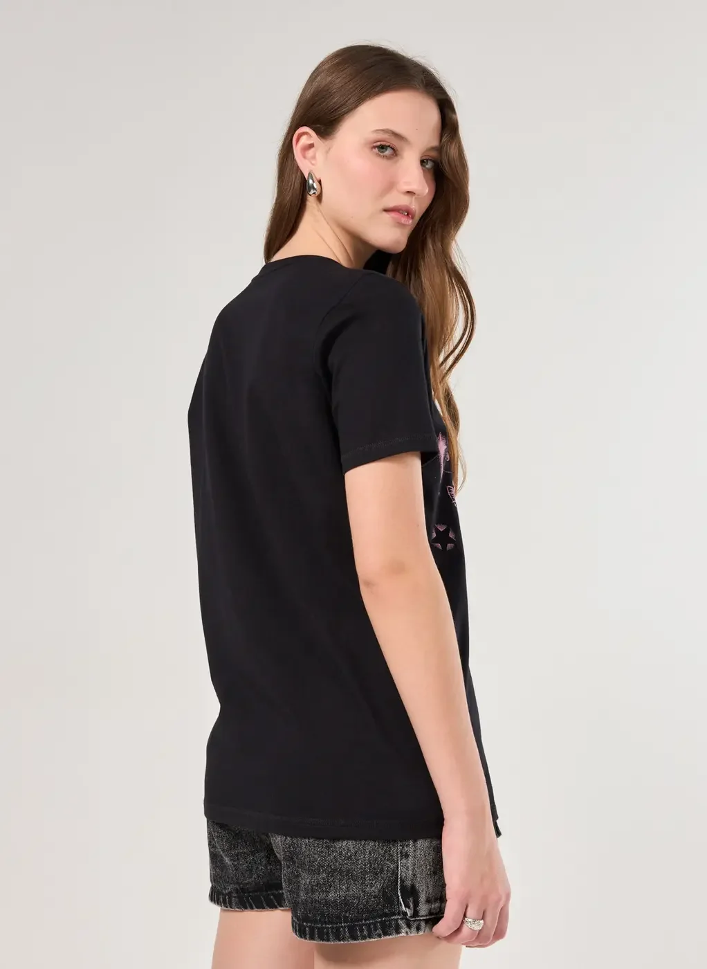 Camiseta Oversized Preta Banda Gatos