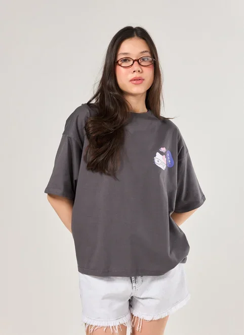 Camiseta Box Preto Lavado Hello Kitty